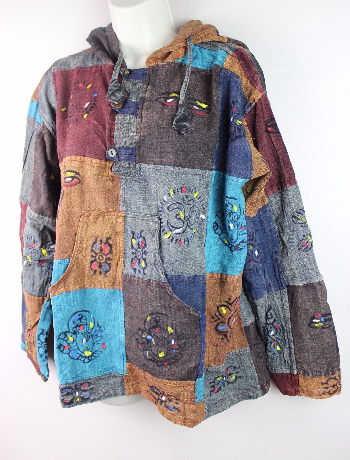 Shopoolic Fashion Batik Patchwork Hippie Giacca foderata in pile Boho Hippie